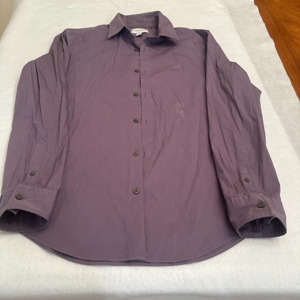 Calvin Klein Dress Shirt Mens M Purple Long Sleeve Button Down Embroidered CK